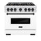 ZLINE Autograph Edition 36-Inch Classic Series Dual Fuel Range with 6 Gas Burner Cooktop and 5.2 Cu. Ft. Electric Convection Oven in Stainless Steel with White Matte Door and Matte Black Accents (CDRZ-WM-36-MB)