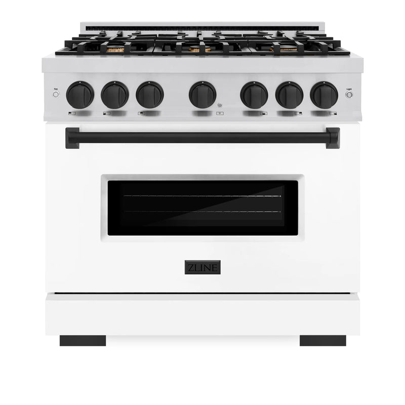 ZLINE Autograph Edition 36-Inch Classic Series Dual Fuel Range with 6 Gas Burner Cooktop and 5.2 Cu. Ft. Electric Convection Oven in Stainless Steel with White Matte Door and Matte Black Accents (CDRZ-WM-36-MB)