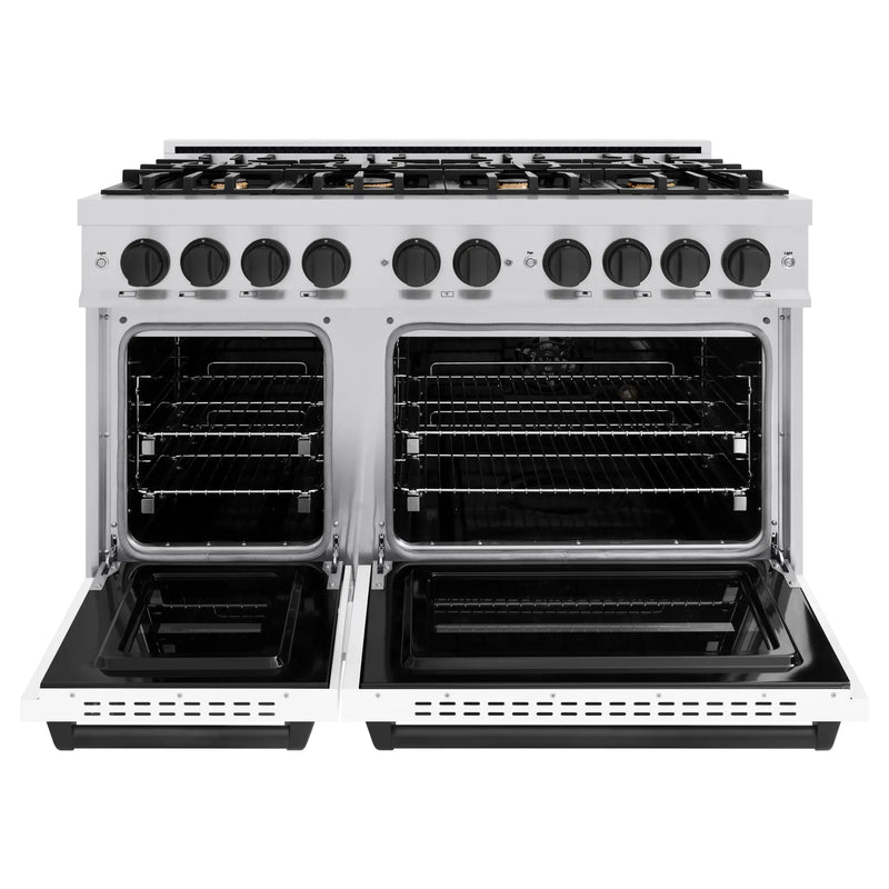 ZLINE Autograph Edition 48-Inch Classic Series Dual Fuel Range with 8 Burner Gas Cooktop and 6.7 Cu. Ft. Electric Convection Oven in Stainless Steel with White Matte Door and Matte Black Accents (CDRZ-WM-48-MB)