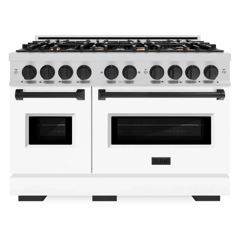 ZLINE Autograph Edition 48-Inch Classic Series Dual Fuel Range with 8 Burner Gas Cooktop and 6.7 Cu. Ft. Electric Convection Oven in Stainless Steel with White Matte Door and Matte Black Accents (CDRZ-WM-48-MB)