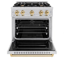 ZLINE 4-Piece Appliance Package - 30-Inch Dual Fuel Range, Hood, Refrigerator, and Dishwasher in Stainless Steel with Gold Accents