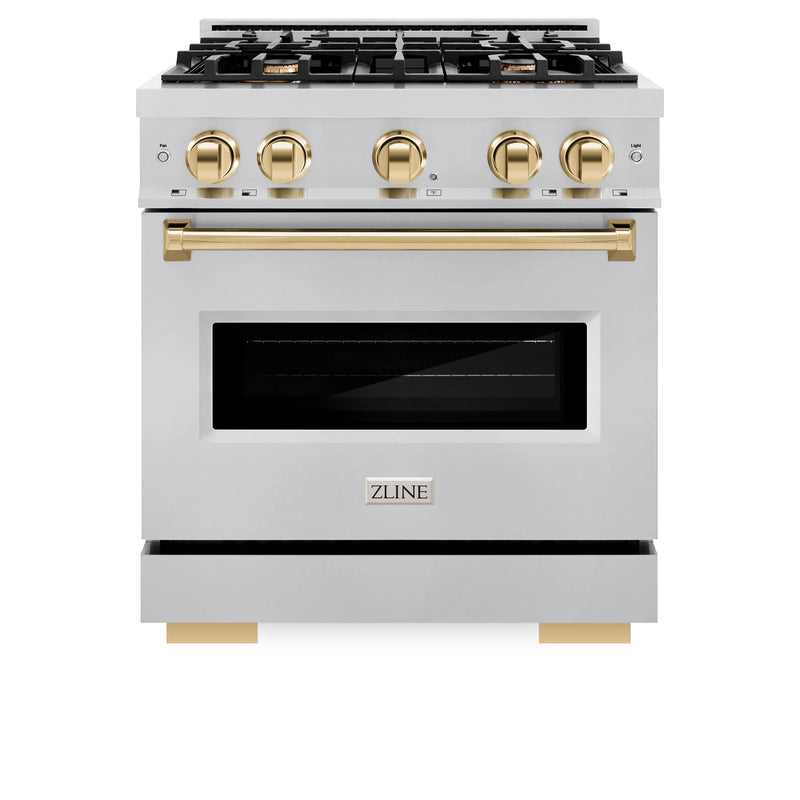 ZLINE Autograph Edition 30-Inch Classic Series Dual Fuel Range with 4 Gas Burner Cooktop and 4.2 Cu. Ft. Electric Convection Oven in Stainless Steel with Polished Gold Accents (CDRZ-30-G)