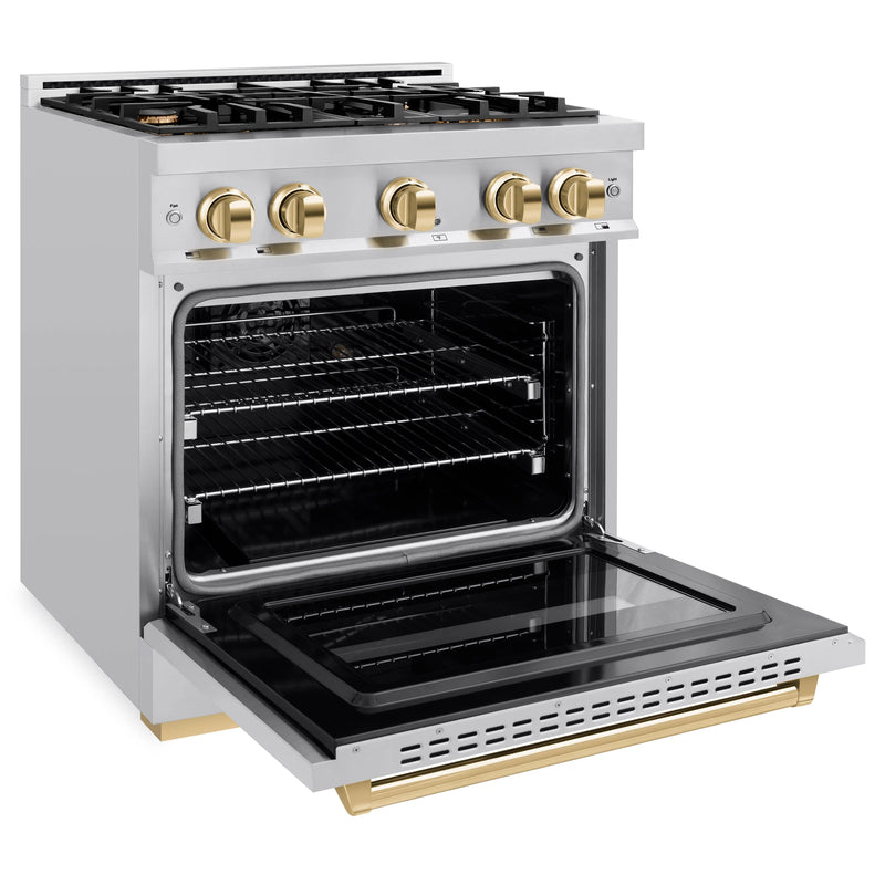 ZLINE Autograph Edition 30-Inch Classic Series Dual Fuel Range with 4 Gas Burner Cooktop and 4.2 Cu. Ft. Electric Convection Oven in Stainless Steel with Polished Gold Accents (CDRZ-30-G)