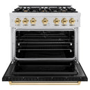 ZLINE Autograph Edition 36-Inch Classic Series Dual Fuel Range with 6 Gas Burner Cooktop and 5.2 Cu. Ft. Electric Convection Oven in Stainless Steel with Black Matte Door and Polished Gold Accents (CDRZ-BLM-36-G)