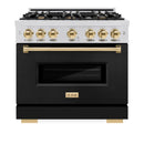 ZLINE Autograph Edition 36-Inch Classic Series Dual Fuel Range with 6 Gas Burner Cooktop and 5.2 Cu. Ft. Electric Convection Oven in Stainless Steel with Black Matte Door and Polished Gold Accents (CDRZ-BLM-36-G)