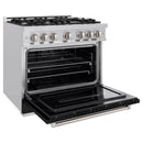 ZLINE 36-Inch Classic Series Gas Range with 6 Gas Burner Cooktop and 5.2 Cu. Ft. Gas Convection Oven in Stainless Steel with Black Matte Door (CGR-BLM-36)
