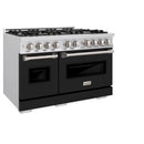 ZLINE 48-Inch Classic Series Gas Range with 8 Gas Burner Cooktop and 6.7 Cu. Ft. Gas Convection Oven  in Stainless Steel with Black Matte Doors (CGR-BLM-48)