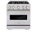 ZLINE 4-Piece Appliance Package - 30-Inch Gas Range, Hood, Refrigerator with Water Dispenser, and Dishwasher in Stainless Steel