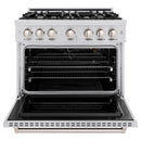 ZLINE 3-Piece Appliance Package - 36-Inch Gas Range, Refrigerator with Water Dispenser, and Dishwasher in Stainless Steel