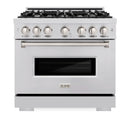 ZLINE 4-Piece Appliance Package - 36-Inch Gas Range, Hood, Refrigerator with Water Dispenser, and Dishwasher in Stainless Steel