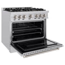 ZLINE 4-Piece Appliance Package - 36-Inch Gas Range, Hood, Refrigerator, and Dishwasher in Stainless Steel