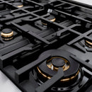 ZLINE 3-Piece Appliance Package - 48-Inch Gas Range, Refrigerator, and Dishwasher in Stainless Steel with Gold Accents