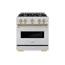 ZLINE 3-Piece Appliance Package - 30-Inch Gas Range, Refrigerator with Water Dispenser, and Dishwasher in Stainless Steel with Champagne Bronze Accents