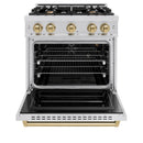ZLINE 4-Piece Appliance Package - 30-Inch Gas Range, Hood, Refrigerator, and Dishwasher in Stainless Steel with Champagne Bronze Accents