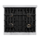 ZLINE 3-Piece Appliance Package - 30-Inch Gas Range, Refrigerator with Water Dispenser, and Dishwasher in Stainless Steel with Champagne Bronze Accents