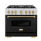 ZLINE Autograph Edition 36-Inch Classic Series Gas Range with 6 Gas Burners and 5.2 Cu. Ft. Gas Convection Oven in Stainless Steel with Black Matte Door and Champagne Bronze Accents (CGRZ-BLM-36-CB)