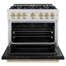ZLINE Autograph Edition 36-Inch Classic Series Gas Range with 6 Gas Burners and 5.2 Cu. Ft. Gas Convection Oven in Stainless Steel with Black Matte Door and Champagne Bronze Accents (CGRZ-BLM-36-CB)