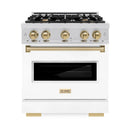 ZLINE Autograph Edition 30-Inch Classic Series Gas Range with 4 Gas Burner Cooktop and 4.2 Cu. Ft. Gas Convection Oven  in Stainless Steel with White Matte Door and Champagne Bronze Accents (CGRZ-WM-30-CB)