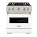 ZLINE Autograph Edition 30-Inch Classic Series Gas Range with 4 Gas Burner Cooktop and 4.2 Cu. Ft. Gas Convection Oven  in Stainless Steel with White Matte Door and Polished Gold Accents (CGRZ-WM-30-G)