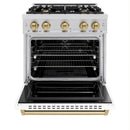 ZLINE Autograph Edition 30-Inch Classic Series Gas Range with 4 Gas Burner Cooktop and 4.2 Cu. Ft. Gas Convection Oven  in Stainless Steel with White Matte Door and Champagne Bronze Accents (CGRZ-WM-30-CB)