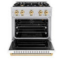 ZLINE Autograph Edition 30-Inch Classic Series Gas Range with 4 Gas Burner Cooktop and 4.2 Cu. Ft. Gas Convection Oven  in Stainless Steel with White Matte Door and Polished Gold Accents (CGRZ-WM-30-G)