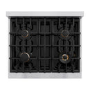 ZLINE Autograph Edition 30-Inch Classic Series Gas Range with 4 Gas Burner Cooktop and 4.2 Cu. Ft. Gas Convection Oven  in Stainless Steel with White Matte Door and Champagne Bronze Accents (CGRZ-WM-30-CB)