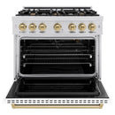 ZLINE Autograph Edition 36-Inch Classic Series Gas Range with 6 Gas Burners and 5.2 Cu. Ft. Gas Convection Oven in Stainless Steel with White Matte Door and Champagne Bronze Accents (CGRZ-WM-36-CB)