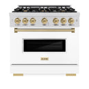 ZLINE Autograph Edition 36-Inch Classic Series Gas Range with 6 Gas Burners and 5.2 Cu. Ft. Gas Convection Oven in Stainless Steel with White Matte Door and Champagne Bronze Accents (CGRZ-WM-36-CB)