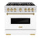 ZLINE Autograph Edition 36-Inch Classic Series Gas Range with 6 Gas Burners and 5.2 Cu. Ft. Gas Convection Oven in Stainless Steel with White Matte Door and Champagne Bronze Accents (CGRZ-WM-36-CB)