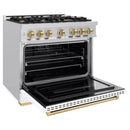 ZLINE Autograph Edition 36-Inch Classic Series Gas Range with 6 Gas Burners and 5.2 Cu. Ft. Gas Convection Oven in Stainless Steel with White Matte Door and Champagne Bronze Accents (CGRZ-WM-36-CB)
