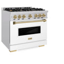 ZLINE Autograph Edition 36-Inch Classic Series Gas Range with 6 Gas Burners and 5.2 Cu. Ft. Gas Convection Oven in Stainless Steel with White Matte Door and Champagne Bronze Accents (CGRZ-WM-36-CB)