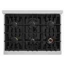 ZLINE Autograph Edition 36-Inch Classic Series Gas Range with 6 Gas Burners and 5.2 Cu. Ft. Gas Convection Oven in Stainless Steel with White Matte Door and Champagne Bronze Accents (CGRZ-WM-36-CB)