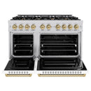 ZLINE Autograph Edition 48-Inch Classic Series Gas Range with 8 Gas Burner Cooktop and 6.7 Cu. Ft. Gas Convection Oven  in Stainless Steel with White Matte Doors and Champagne Bronze Accents (CGRZ-WM-48-CB)