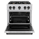 ZLINE 5-Piece Appliance Package - 30-Inch Gas Range, Hood, Refrigerator, Dishwasher, and Microwave Drawer in Stainless Steel with Matte Black Accents