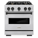 ZLINE 5-Piece Appliance Package - 30-Inch Autograph Edition Gas Range, Wall Mount Range Hood, 36-Inch French Door Refrigerator with Water Dispenser, Dishwasher, and 30-Inch Microwave Drawer in Stainless Steel Matte Black Accents