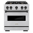 ZLINE 4-Piece Appliance Package - 30-Inch Gas Range, Hood, Refrigerator, and Dishwasher in Stainless Steel with Matte Black Accents