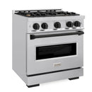 ZLINE 5-Piece Appliance Package - 30-Inch Autograph Edition Gas Range, Wall Mount Range Hood, 36-Inch French Door Refrigerator with Water Dispenser, Dishwasher, and 30-Inch Microwave Drawer in Stainless Steel Matte Black Accents