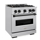 ZLINE 4-Piece Appliance Package - 30-Inch Gas Range, Hood, Refrigerator with Water Dispenser, and Dishwasher in Stainless Steel with Matte Black Accents