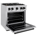 ZLINE 3-Piece Appliance Package - 30-Inch Gas Range, Refrigerator with Water Dispenser, and Dishwasher in Stainless Steel with Matte Black Accents
