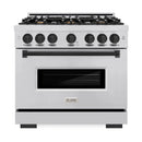ZLINE 3-Piece Appliance Package - 36-Inch Gas Range, Refrigerator, and Dishwasher in Stainless Steel with Matte Black Accents