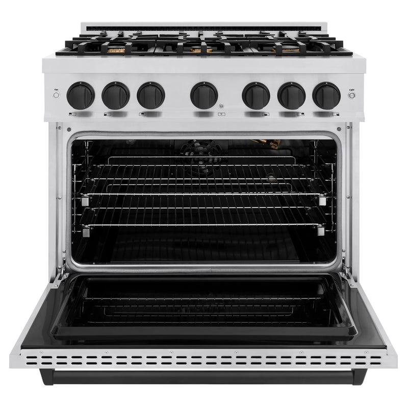 ZLINE Autograph Edition 36-Inch Classic Series Gas Range with 6 Gas Burners and 5.2 Cu. Ft. Gas Convection Oven in Stainless Steel and Matte Black Accents (CGRZ-36-MB)