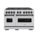 ZLINE 5-Piece Appliance Package - 48-Inch Gas Range, Hood, Refrigerator, Dishwasher, and Microwave Drawer in Stainless Steel with Matte Black Accents