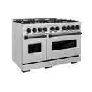 ZLINE 3-Piece Appliance Package - 48-Inch Gas Range, Refrigerator, and Dishwasher in Stainless Steel with Matte Black Accents
