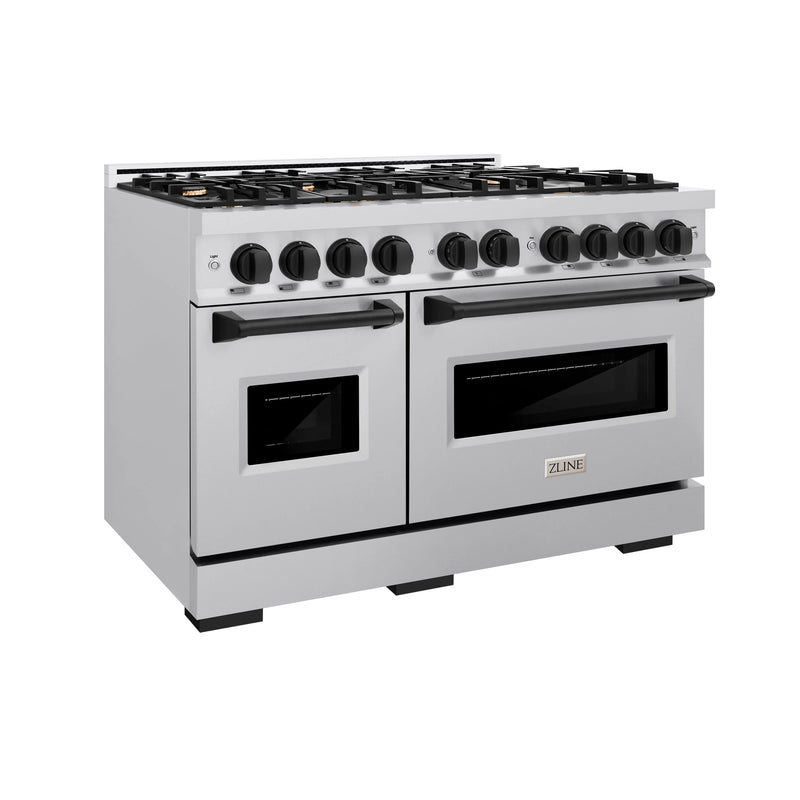 ZLINE Autograph Edition 48-Inch Classic Series Gas Range with 8 Gas Burner Cooktop and 6.7 Cu. Ft. Gas Convection Oven  in Stainless Steel and Matte Black Accents (CGRZ-48-MB)