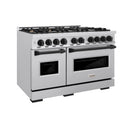 ZLINE 4-Piece Appliance Package - 48-Inch Gas Range, Hood, Refrigerator, and Dishwasher in Stainless Steel with Matte Black Accents