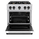 ZLINE Autograph Edition 30-Inch Classic Series Gas Range with 4 Gas Burner Cooktop and 4.2 Cu. Ft. Gas Convection Oven  in Stainless Steel with White Matte Door and Matte Black Accents (CGRZ-WM-30-MB)