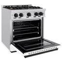 ZLINE Autograph Edition 30-Inch Classic Series Gas Range with 4 Gas Burner Cooktop and 4.2 Cu. Ft. Gas Convection Oven  in Stainless Steel with White Matte Door and Matte Black Accents (CGRZ-WM-30-MB)