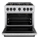 ZLINE Autograph Edition 36-Inch Classic Series Gas Range with 6 Gas Burners and 5.2 Cu. Ft. Gas Convection Oven in Stainless Steel with White Matte Door and Matte Black Accents (CGRZ-WM-36-MB)