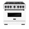 ZLINE Autograph Edition 36-Inch Classic Series Gas Range with 6 Gas Burners and 5.2 Cu. Ft. Gas Convection Oven in Stainless Steel with White Matte Door and Matte Black Accents (CGRZ-WM-36-MB)