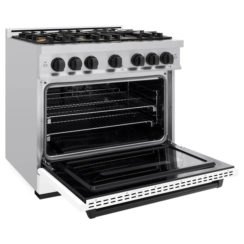 ZLINE Autograph Edition 36-Inch Classic Series Gas Range with 6 Gas Burners and 5.2 Cu. Ft. Gas Convection Oven in Stainless Steel with White Matte Door and Matte Black Accents (CGRZ-WM-36-MB)